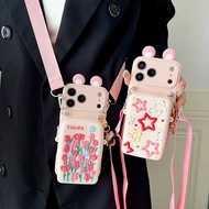 HX| For iPhone 17 6 6s 7 8 Plus X XR Xs Max 11 12 13 14 15 16 Pro Max SE 2020 Tulip purse with lanya