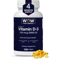 WOW plements Vitamin D3 5000 IU Softgels, 125 mcg - Vitamin D3 5000IU plement for Strong Bones and I