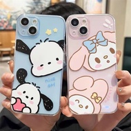 Cute Cartoon Pochacco Phone Case For OPPO Reno 9 8 6 Pro Plus 7 5 4 3 Pro 5K 4 SE 5G Find X3 Lite X2 Neo R17 R15 Couple Case Blue Bow Melody TPU Shock Absorbing Airbag Case Cover