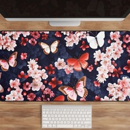 Butterfly Desk Mat, Floral Desk Mat, Cute Large Mouse Pad, Pink Sakura Desk Mat, Desk Accessories, Cherry Blossom Decor