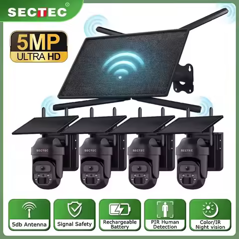 SECTEC 4G WiFi Solar Router 10W with SIM Card Slot WiFi Range Coverage 500M + 4 Cameras WiFi PTZ Sol