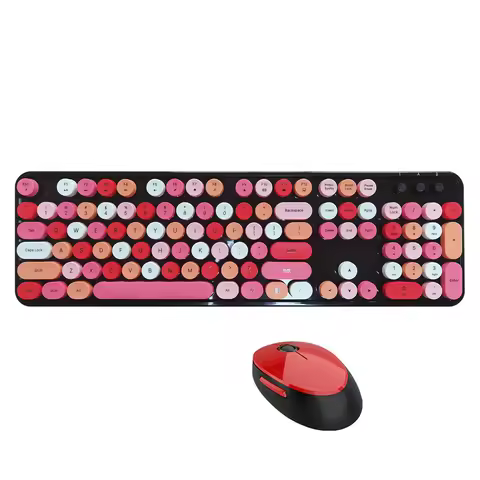24G Wireless Keyboard Mouse Combo Mofii Sweet Mixed Color Circular Key Cap Retro Typewriter Style fo