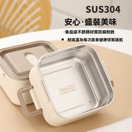 Others - 304不銹鋼飯盒 可攜帶保鮮盒 分格午餐盒 適用微波爐 學生便當盒 加厚保溫-大容量米白色二層【2000ml】+不銹鋼餐具