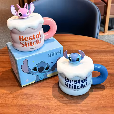 Kawaii Cartoon Stitch Ceramic Water Bottle Breakfast Milk Coffee Cup Large Capacity Student Drinking
