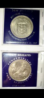 4個紀念幣//新西蘭（1967推行十進制）&（1969庫克船長發現新西蘭200年）/英國（1977女皇登基25年）&（1965首相邱吉爾）