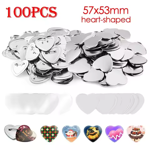 100PCS Heart Shaped Blank Badge Pin Button Maker Parts 57x53mm DIY Badge Maker Pin Materials for Bad