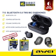Ready Stock Awei T13 PRO Bluetooth 5.0 Headphones Noise Cancelling TWS Mic Earphones With 300mAh Cha