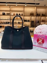 門市現貨Hermes Garden party 30 帆布6o松柏綠帆布拼黑色皮W stamp