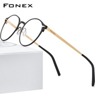 FONEXแว่นตาไทเทเนียมบริสุทธิ์สำหรับสตรีและผู้ชายกลมสไตล์วินเทจเรโทรกรอบแว่นสายตา2020ใหม่Antiskid Opticalเกาหลีสไตล์ความงามแว่นตาไร้สาย8530