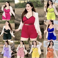 Z62 3-Piece Set For Chubby Women Bra + Chiffon Jacket + Pants Bust 38-46" Waist 30-42" Hipsfree Size