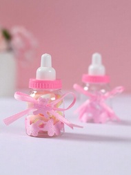 12入組粉色嬰兒奶瓶形狀迷你糖果盒，配飾蝴蝶結小熊裝飾，男女性別揭露嬰兒派對生日派對裝飾用品，糖果曲奇盒禮盒，禮品包裝用品