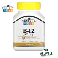 ✅✅21st Century, B-12, 500 mcg, 110 Tablets, B12, EXP 07/2028