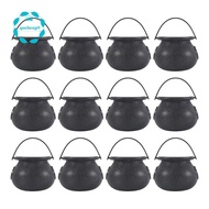 12Pcs Mini Black Cauldron with Handle Halloween Mini Witch Cauldron Halloween Pot Candy Holder for H