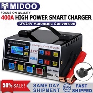 12V/24V Car Battery Charger Dual Intelligent Motorcycle Lorry Boat Pulse Repair Charging bateri moto