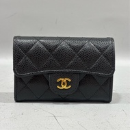 CHANEL AP0214 COCO 新款 背面有口袋 黑色荔枝皮 銀釦 釦式 零錢包 信用卡夾 名片夾 短夾 皮夾