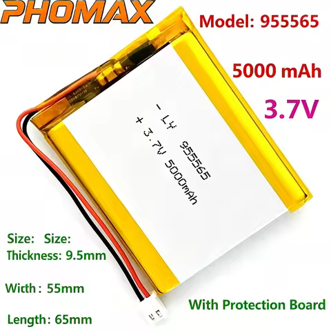 PHOMAX 955565 3.7V 5000mAh Polymer Lithium Battery Lithium Ion Battery 2pin Plug For Power Bank GPS 