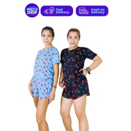 Small-Medium Ladies Korean Cotton Cherry Terno Damit Tshirt Short Pambahay Pares