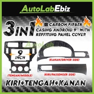 Proton Preve 2012-2019 CARBON BLACK 3 in 1 Panel Cover Dashboard Meter Cover with Casing Android 9" KIRI TENGAH KANAN