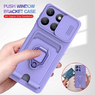Push Camera Protector Soft Silicon Cover For Honor X8b 2024 Case Car Magnetic Card Slot Ring Soft Co