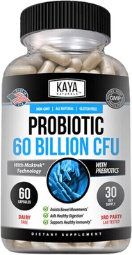 Kaya Naturals Probiotic 60 Billion CFU | Probiotics for Women, Probiotics for Men and Adults, Natural | Gut Health &amp; Immune Support Supplement | Provides Digestive Support - 60 Vegetable Capsules 1 Count (Pack of 1)