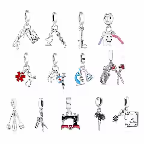 Fit Original Pan Charms Bracelet 925 Silver Double Helix Chemistry Science DNA Microscope Bead For M