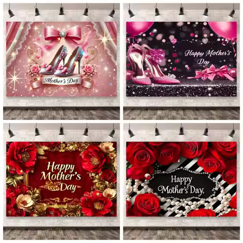 Happy Mother's Day Backdrop Thanks Best Mom Floral Flower Love Heart Mothers Day Birthday Photograph