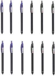 Pentel Energel Click BL-437R 06 Blue + 06 Black ink Roller Gel Pen (Pack of 12) (Free Key-chain)