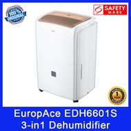 EuropAce EDH6601S Dehumidifier. 3 in 1. Digital RH Sensor. LCD Control Panel. Safety Mark Approved. 1 Year Warranty.