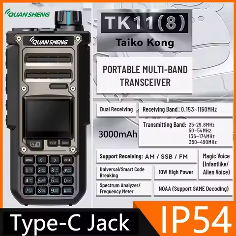 Quansheng TK11(8) Walkie Talkie 10W 3000mAh VHF UHF Dual Receive AM FM CW SSB NOAA Spectrum Analyzer