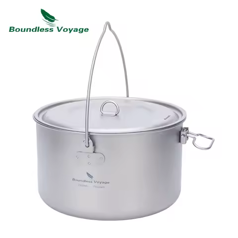 Boundless Voyage Titanium Camping Pot Big Capacity & Leightweight Outdoor Hanging Pot 2900ml 1950ml