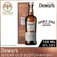 Dewars 18 Year Old Scotch Whisky - 750ml / 75cl 40% ABV - Double Aged Oak Cask Whisky Spirit
