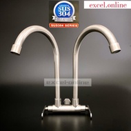 SUS304 STAINLESS STEEL KITCHEN TWIN FAUCET/ DOUBLE WALL SINK TAP KEPALA PAIP SINKI