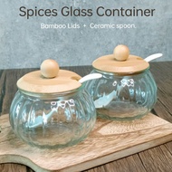 Spices glass container with wooden cover/Spices storage jar/Gift box jar