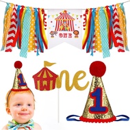 Amosfun 1st Birthday Party Supplies Circus Carnival 1st Party Decoration Chair Banner Birthday Hat a