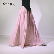 Linen-Cotton A Line Maxi Skirt - Elastic Waist Plus Size Flared Skirt QT2837