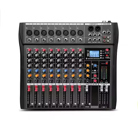 8-Channel Professional Mixer with 99 Dsp Effects, Bluetooth, Usb, Mp3, 48V Phantom Power, for Live S