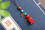 天然原礦硃砂精品紅砂吞金獸手機掛  包掛 鑰匙掛
