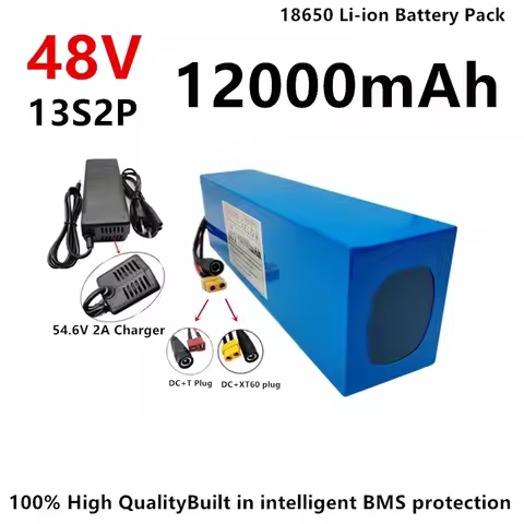 13S2P 48V 12000mAh 18650 Rechargeable Li-ion Battery Pack 54.6V 2A Charger