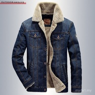 Jaket Denim Dilapisi Fleece Musim Sejuk Bersaiz Besar untuk Lelaki, Jaket Pakaian Kerja Denim Bulu D