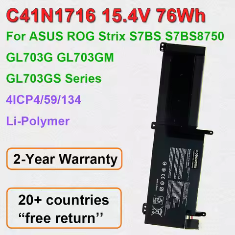 For ASUS ROG Strix GL703G GL703GM GL703GS S7BS S7BS8750 Series C41N1716 Compatible Laptop Battery 4I