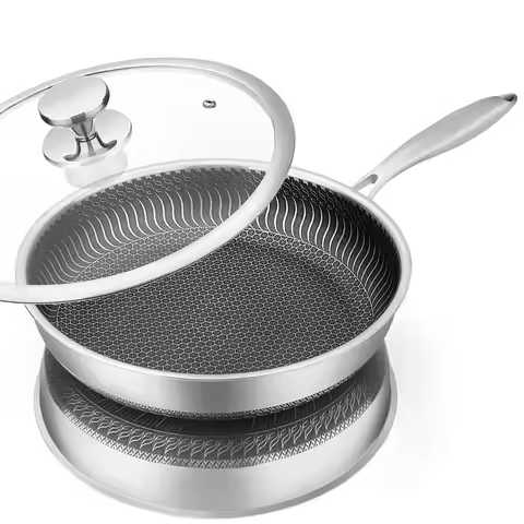 Stainless Steel Frying Pan LMETJMA Stainless Steel Frying Pan Nonstick Honeycomb Fry Pan With Lid In
