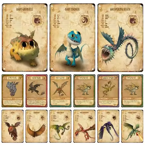 1pc Vintage Dragon Metal Poster Sign Plaque Cute Dragon Tin Painter Residence Kids Room Bedroom Wall