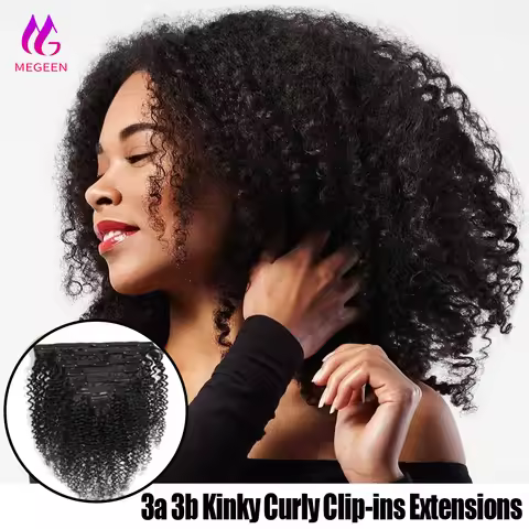Megeen 3B 3C Mongolian Kinky Curly Clip In Hair Extensions Human Hair Afro Kinky Curly Clip Ins Chev