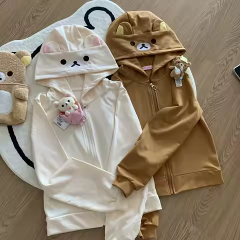 Anime Rilakkuma Hoodie Cute Coat Couple Style Long Sleeve Top Women Clothing Rilakkuma Series Coat H