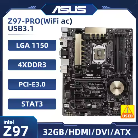 ASUS Z97-PRO (WI-FI AC)/USB 3,1 placa base Z97 DDR3 LGA 1150 M.2 compatible con i7-4770 i3-4150 i5-4