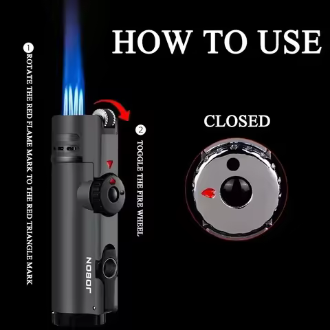 JOBON Inflatable 4 Torch Jet Windproof Lighter Metal Grinding Wheel Flint Lighter Gas Butane Inflata