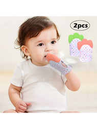 2入組兩色點紋嬰兒咀嚼手套,防咬矽膠咬咬手套適用於嬰兒和幼兒