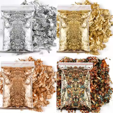 1/2/3/5/10g Imitation Gold Sliver Copper Foil Sequins Glitter Craft Leaf Flake Sheet Shiny Foil Pape