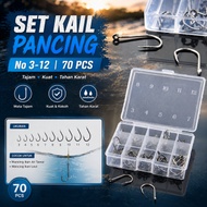 TAFFSPORT Fishing Hook Set J HOOK No. 3-12, 70 Pieces