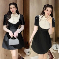 Bigsizetix Lady mini dress spread neck design with lovely white bib with stone flower 50-90kg